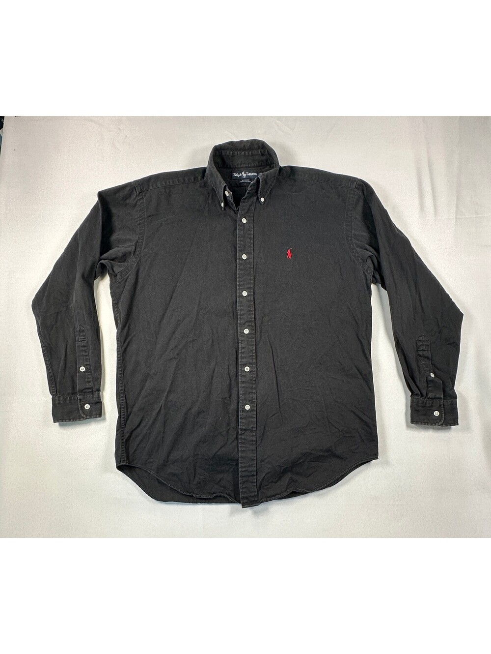 Vtg 90s Polo Ralph Lauren Blaire Black Twill Button Down Shirt Red Pony Mens M